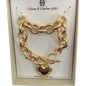 NEW House of Harlow 1960 Gold Heart Chunky Toggle Bracelet Statement Piece
